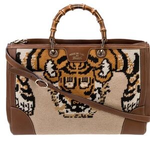 ISO Gucci Brown and Tan Tiger Embroidered Bag